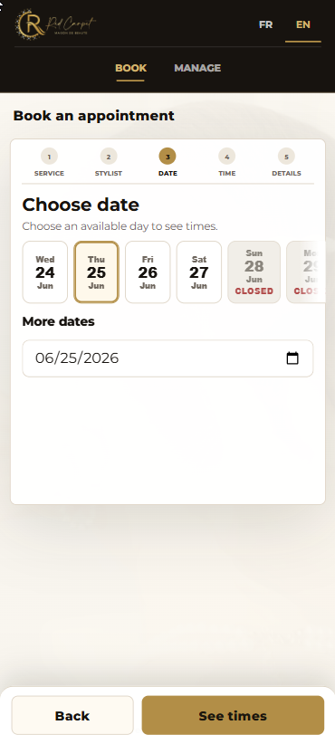 HMF Booking public booking date step