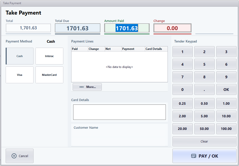 HMF Salon POS payment screen